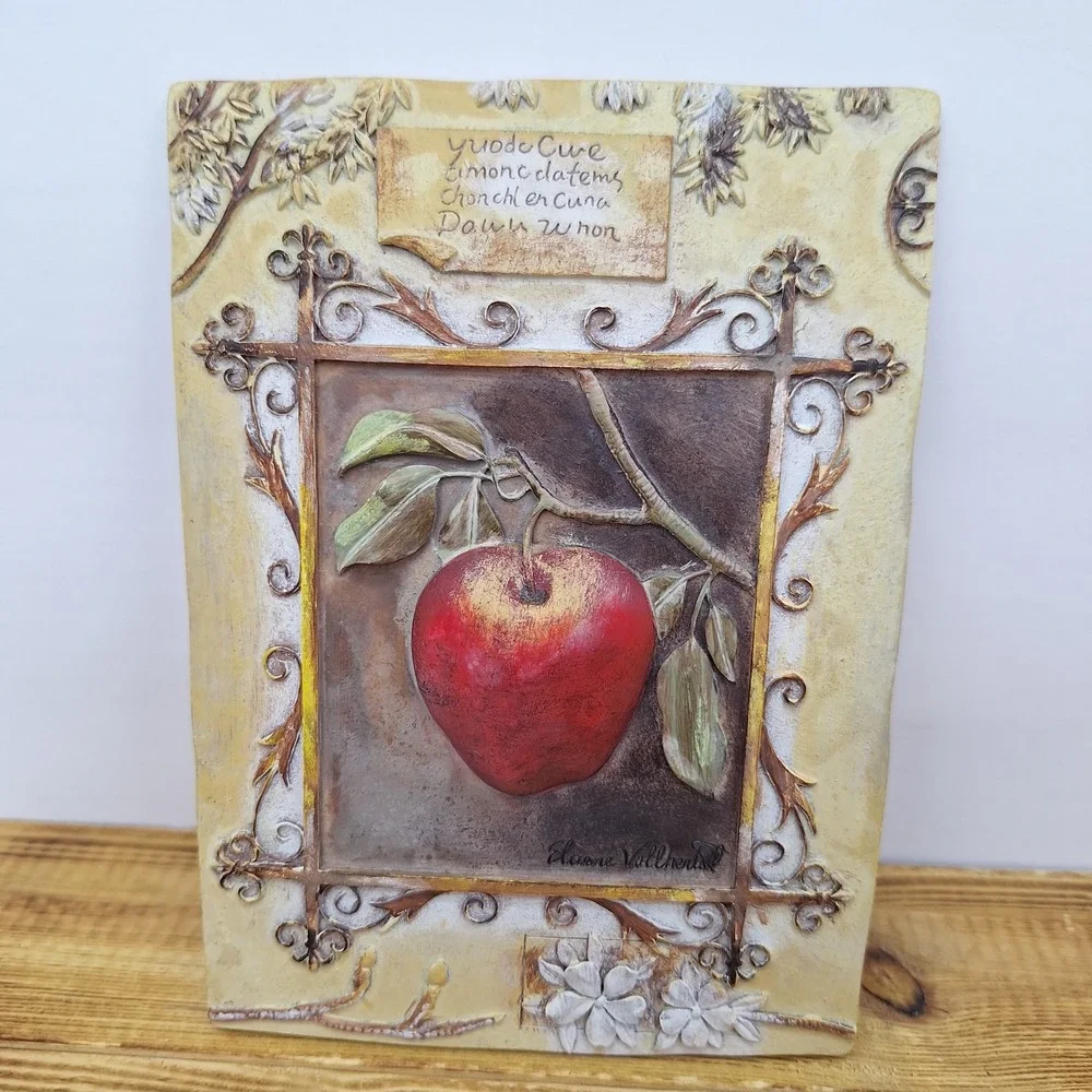 4 Elaine Vollherbst Resin‎ Plaques Wall Art Grapes Apple Pear Fleur De Lis Fruit